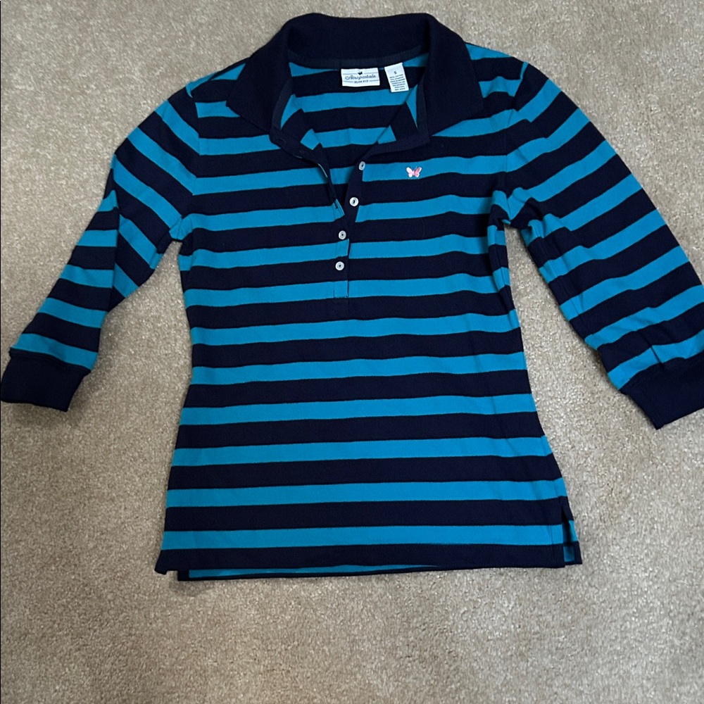 [Y2K Fashion] VINTAGE Aeropostale Logo Striped Polo long sleeve Top S